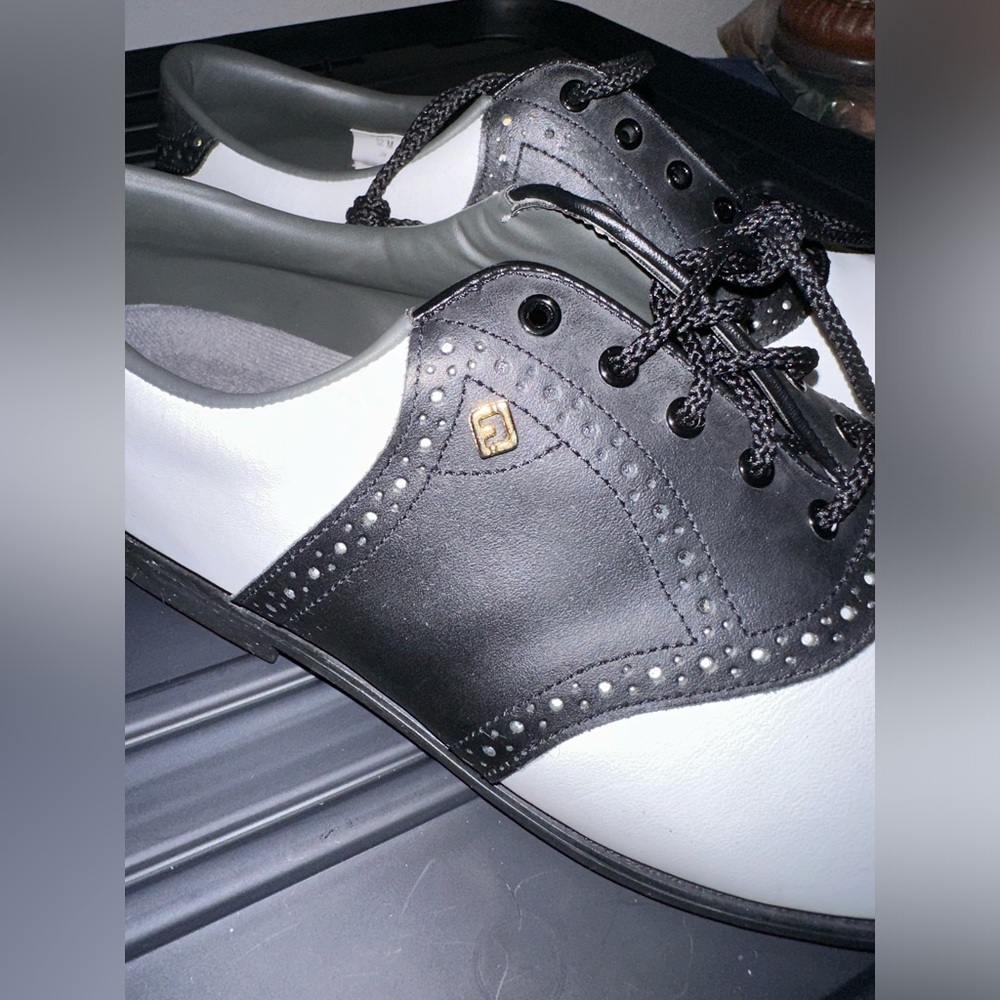 Vintage FootJoy Oxford Lace Up Golf Shoes, Black White Mens 12M - Picture 12 of 14